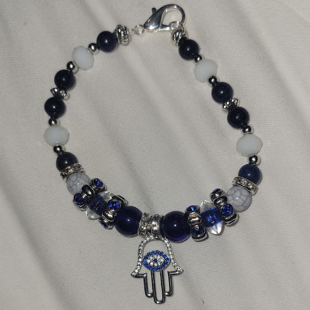 Mystical Blue and Silver Hamsa Bracelet